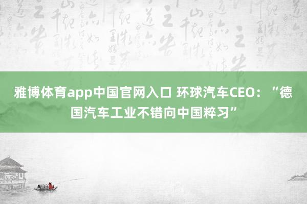 雅博体育app中国官网入口 环球汽车CEO：“德国汽车工业不错向中国粹习”