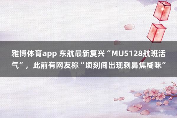 雅博体育app 东航最新复兴“MU5128航班活气”，此前有网友称“顷刻间出现刺鼻焦糊味”