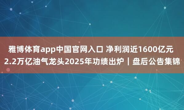雅博体育app中国官网入口 净利润近1600亿元 2.2万亿油气龙头2025年功绩出炉｜盘后公告集锦