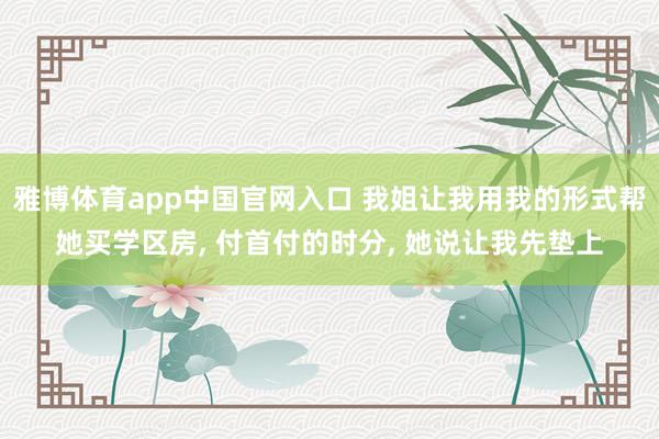 雅博体育app中国官网入口 我姐让我用我的形式帮她买学区房， 付首付的时分， 她说让我先垫上