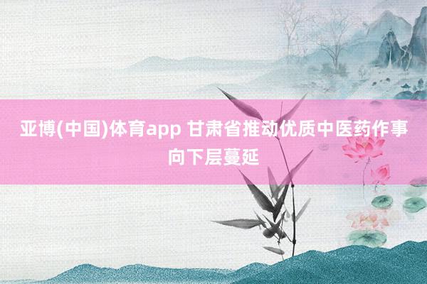 亚博(中国)体育app 甘肃省推动优质中医药作事向下层蔓延