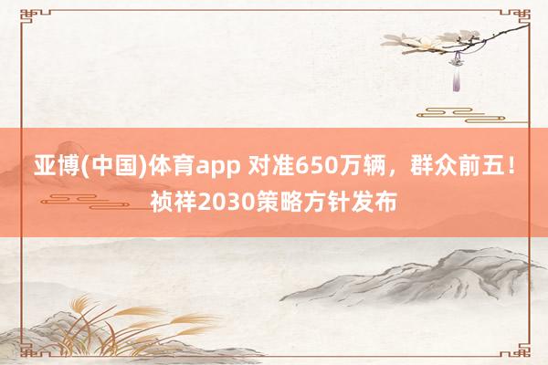 亚博(中国)体育app 对准650万辆，群众前五！祯祥2030策略方针发布