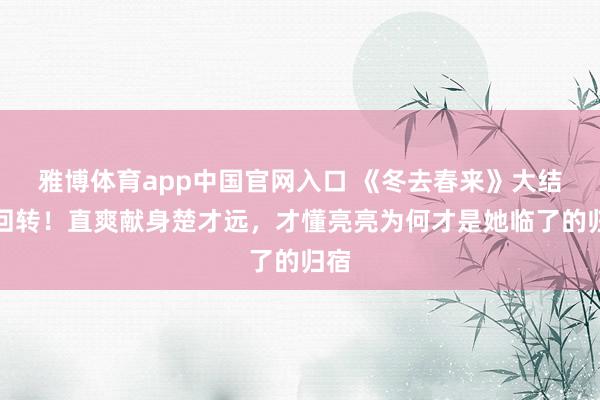 雅博体育app中国官网入口 《冬去春来》大结局回转！直爽献身楚才远，才懂亮亮为何才是她临了的归宿