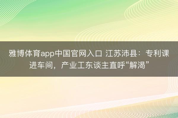 雅博体育app中国官网入口 江苏沛县：专利课进车间，产业工东谈主直呼“解渴”