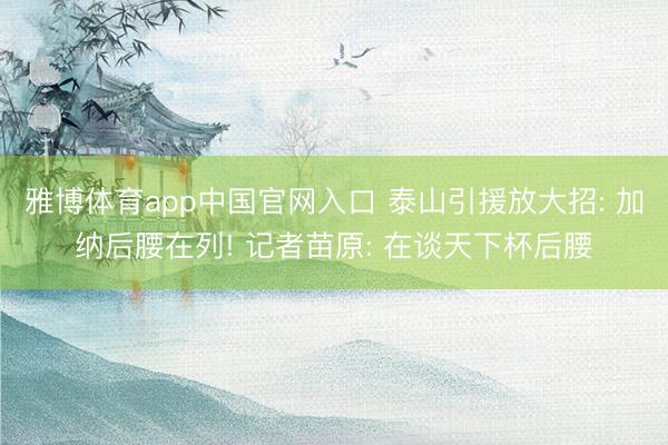 雅博体育app中国官网入口 泰山引援放大招: 加纳后腰在列! 记者苗原: 在谈天下杯后腰